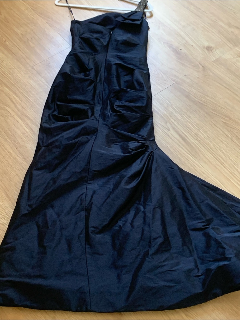 Rickie freeman TERI JON gown  one -Shoulder navy blue Evening Dress with Embelli - Picture 9 of 9